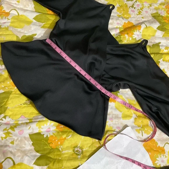 NEW! Trina Turk Mixology Black Satin Top Peplum Surplice Size XS - Picture 4 of 9